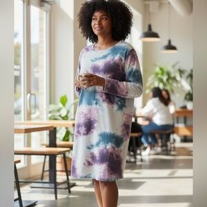 Tie-Dye Long Sleeve Dress